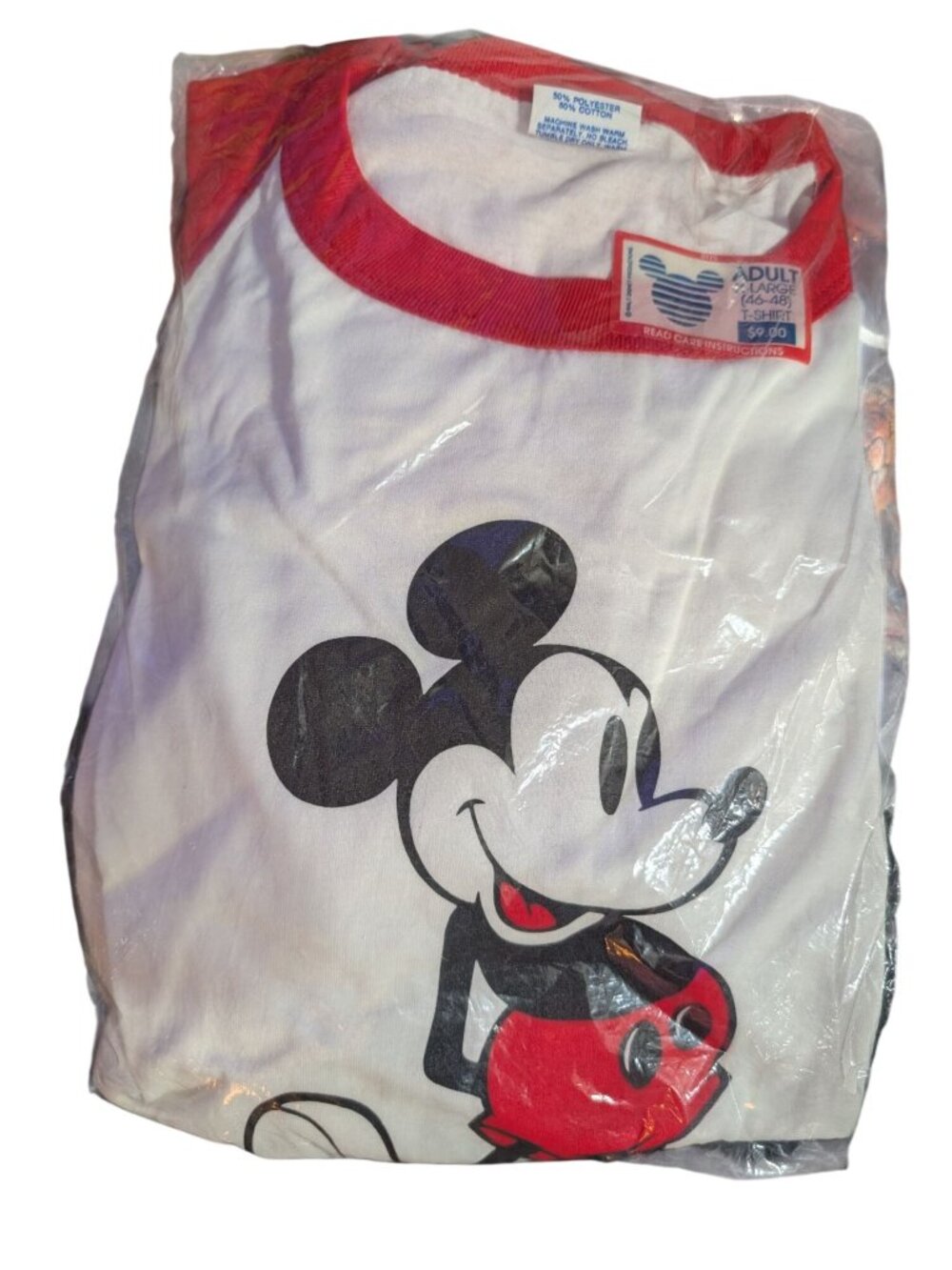 Walt Disney World Mickey Mouse Adult T-Shirt White & Red Ringer XL 46-48 NWT 80s